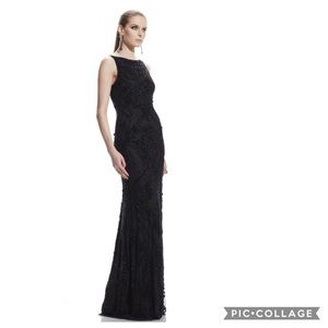 Theia boat neck fully beaded sleeveless long Gown